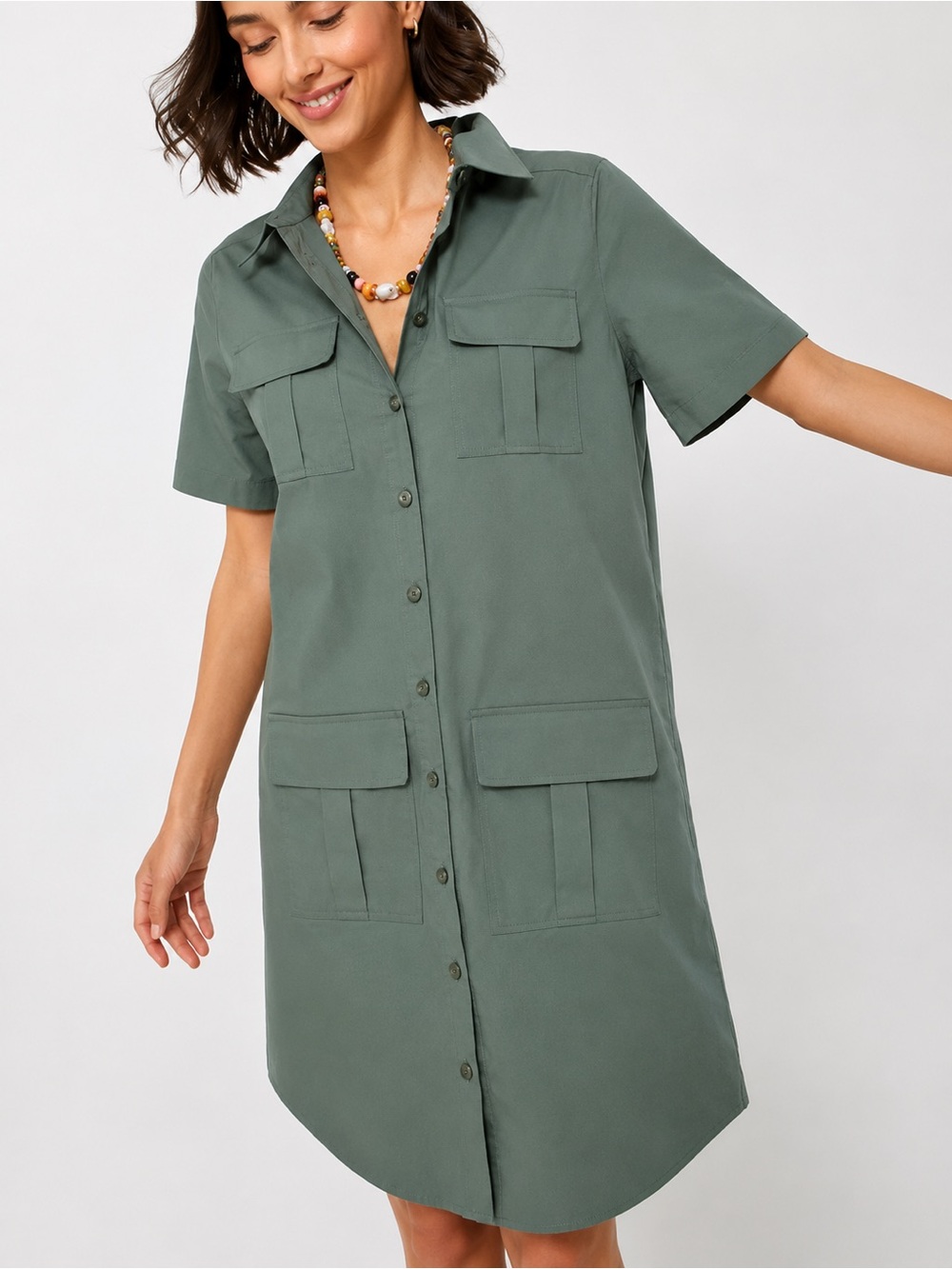 Tuckernuck olive green Napa shirt dress size large utility safari poplin